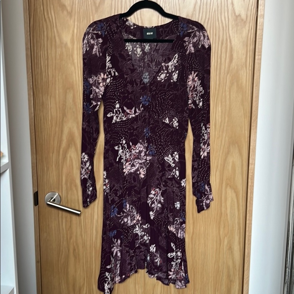 Anthropology burgundy long sleeve print dress